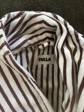 TEKLA Classic Striped Terry Cloth Robe - Kodiak Stripes - White & Brown